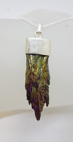 Sterling Silver Black Titanium Kyanite Pendant on Silver Chain – Purple with Yellow