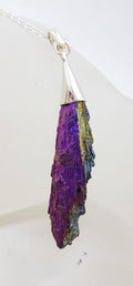 Sterling Silver Black Titanium Kyanite Pendant on Silver Chain - Purple with Yellow