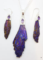 Sterling Silver Black Titanium Kyanite Long Drop Earrings with Amethyst – Purple