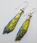 Sterling Silver Black Titanium Kyanite Long Drop Earrings – Yellow and Blue