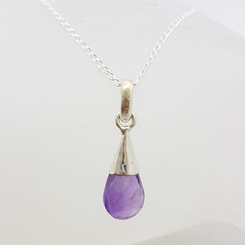 Sterling Silver Amethyst Ball in Cone Drop Pendant on Silver Chain