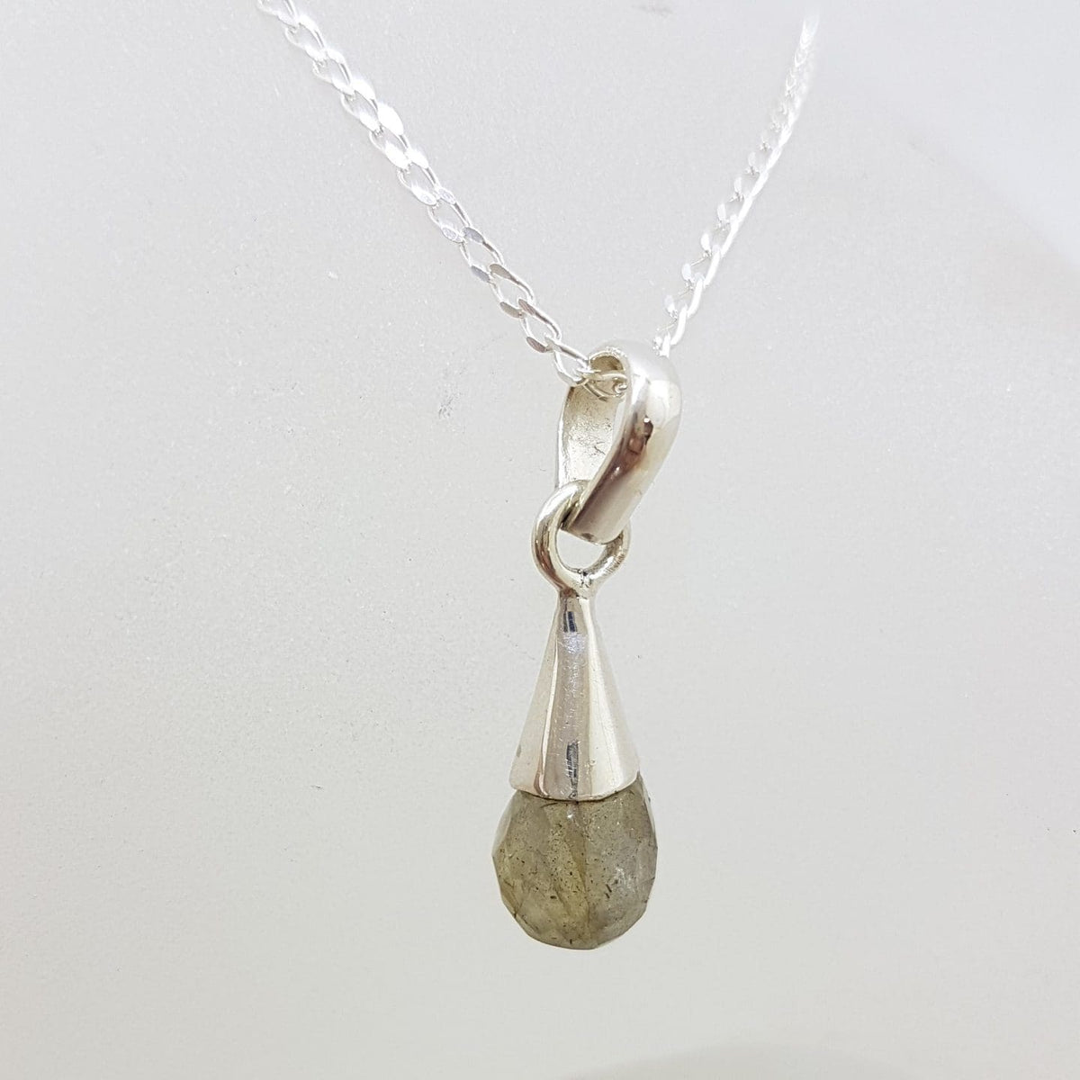 Sterling Silver Labradorite Ball in Cone Drop Pendant on Silver Chain