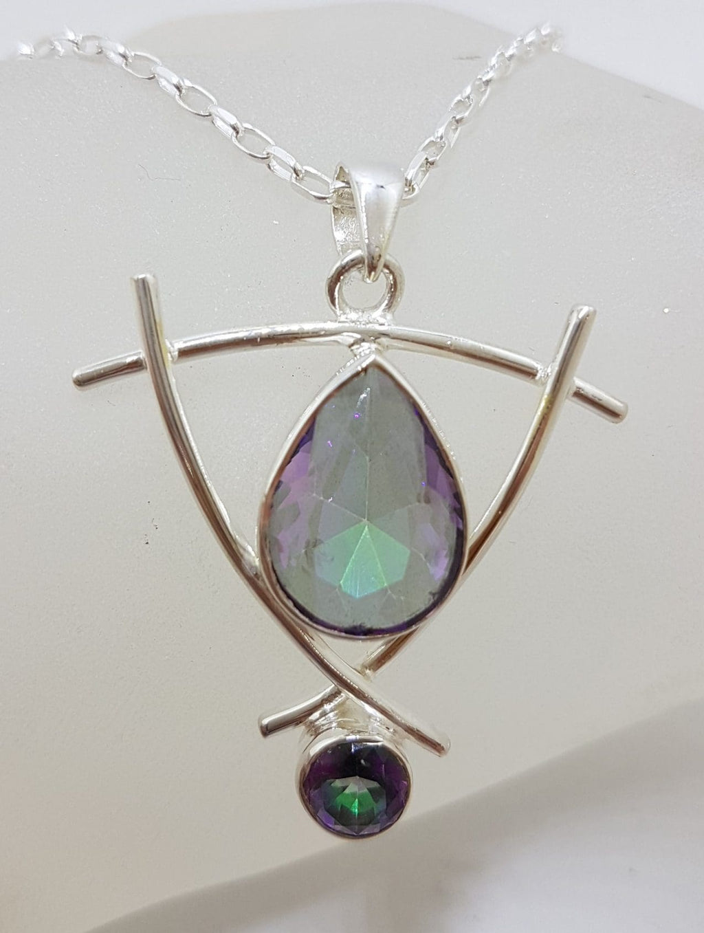 Sterling Silver Large Mystic Quartz / Mystic Topaz Pendant on Silver Chain