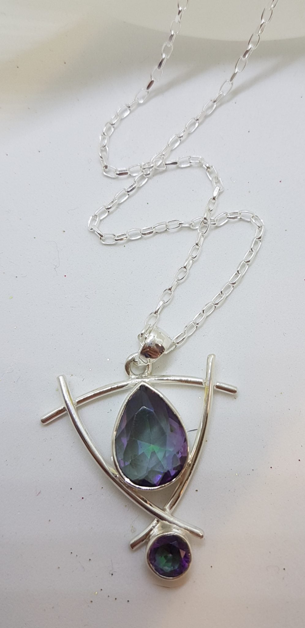 Sterling Silver Large Mystic Quartz / Mystic Topaz Pendant on Silver Chain