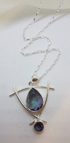Sterling Silver Large Mystic Quartz / Mystic Topaz Pendant on Silver Chain