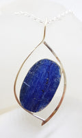 Sterling Silver Large Oval Blue Kyanite Open Design Pendant on Silver Chain