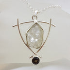 Sterling Silver Large Herkimer Diamond with Smokey Quartz Pendant on Silver Chain