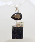 Sterling Silver Black Tourmaline with Smokey Quartz Pendant on Silver Chain