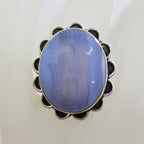 Sterling Silver Large Oval Blue Lace Agate with Ornate Rim Ring - Cabochon