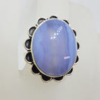 Sterling Silver Large Oval Blue Lace Agate with Ornate Rim Ring - Cabochon