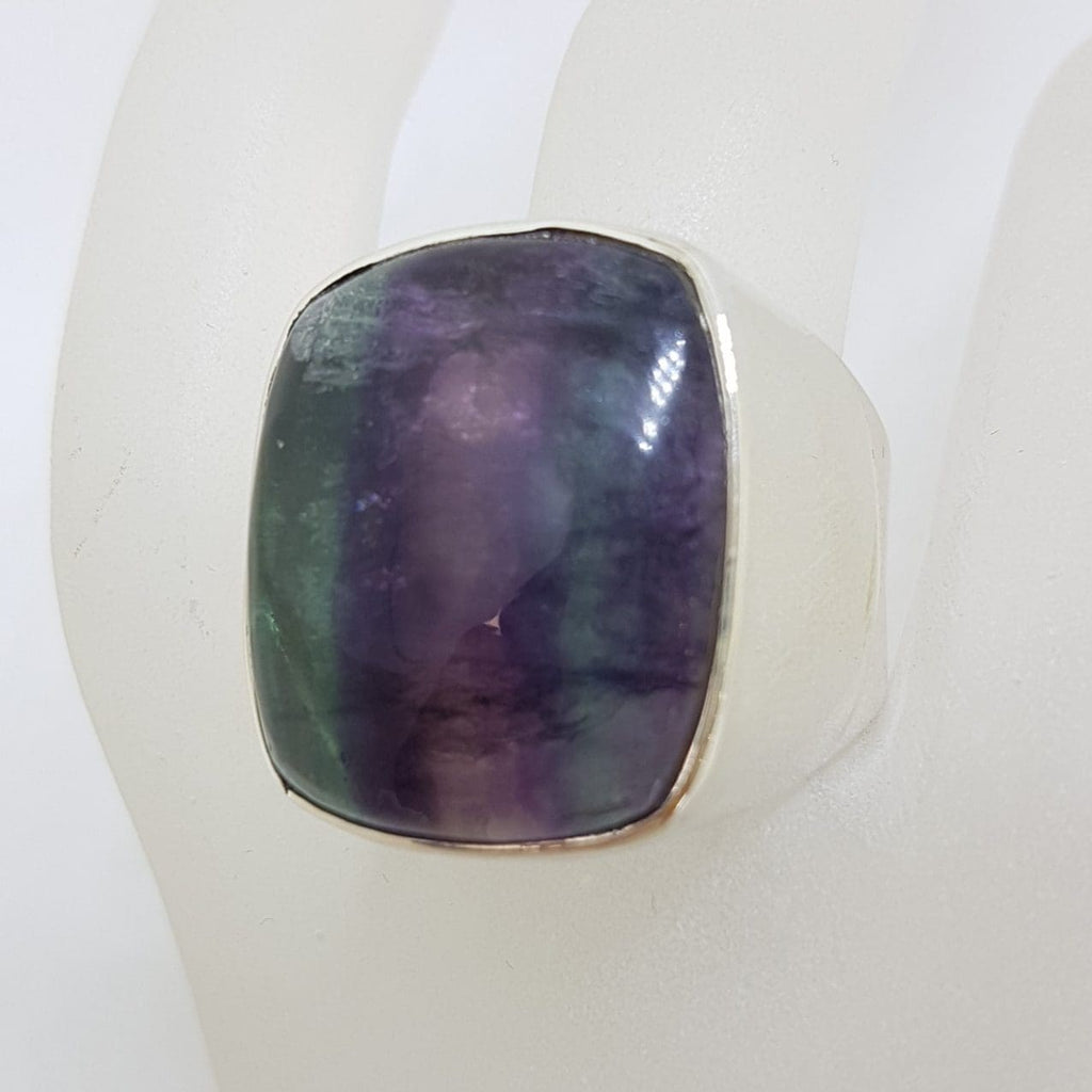 Sterling Silver Large Rectangular Fluorite Ring