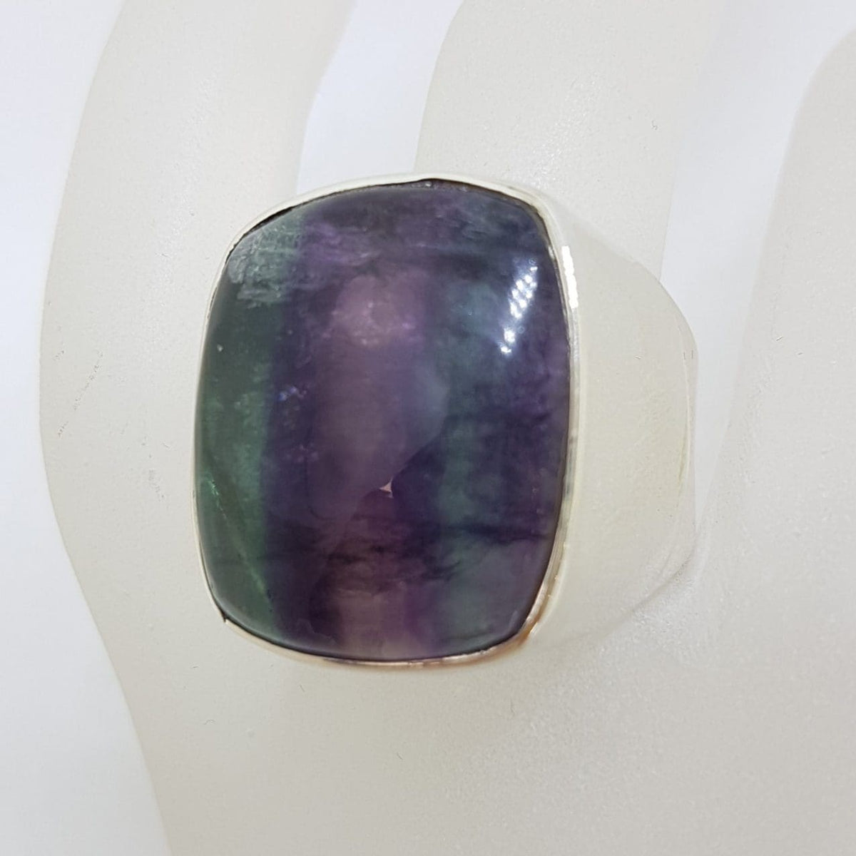 Sterling Silver Large Rectangular Fluorite Ring