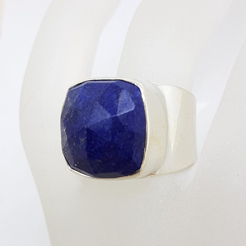 Sterling Silver Large Square Faceted Lapis Lazuli Ring