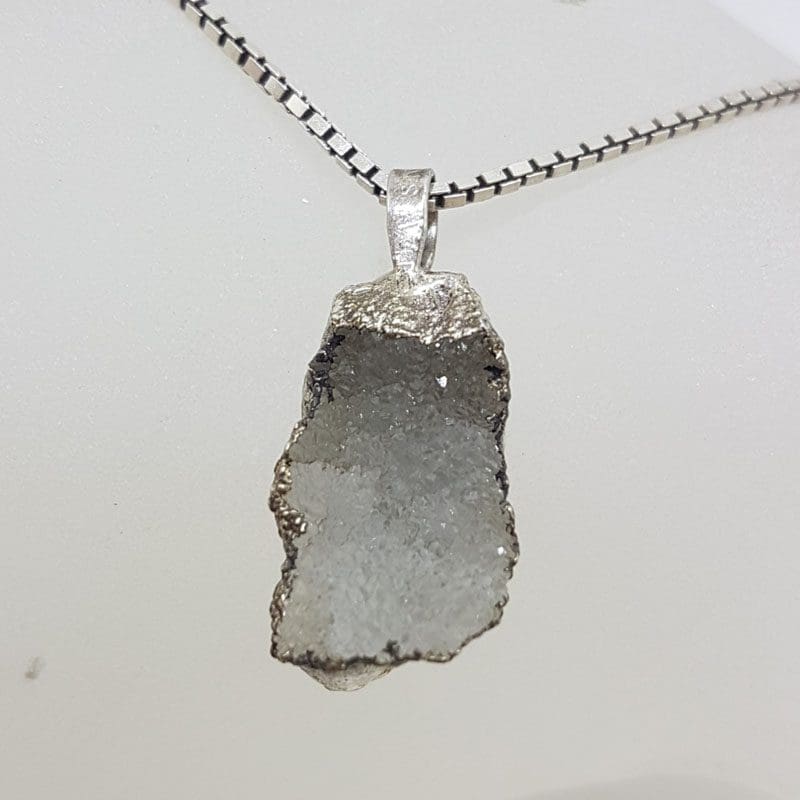 Sterling Silver Druzy Crystal Pendant on Silver Chain - Vintage