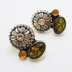 Sterling Silver Amber &amp; Hessonite Floral Stud Earrings - Amy Kahn Russel