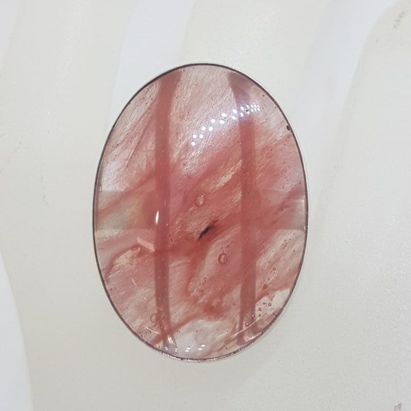 Sterling Silver Large Oval Strawberry Quartz Ring