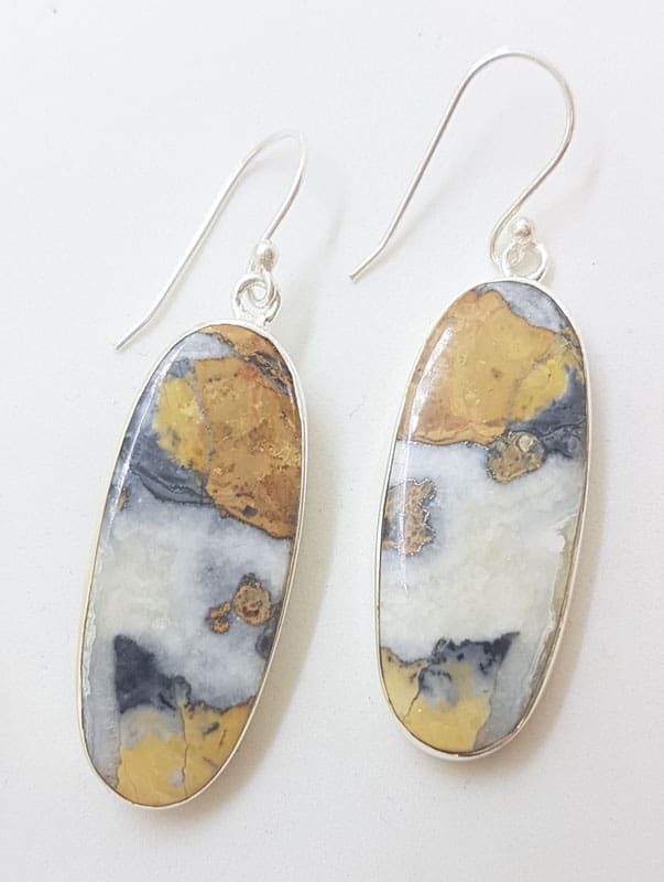 Sterling Silver Large Oval Malinga Jasper Drop Earrings