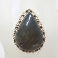 Sterling Silver Very Large Ornate Teardrop Shape Labradorite Ring