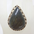 Sterling Silver Very Large Ornate Teardrop Shape Labradorite Ring