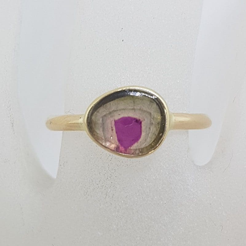 9ct Yellow Gold Bezel Set Watermelon Tourmaline Ring