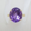 9ct Yellow Gold Large Oval Claw Set Amethyst Ring