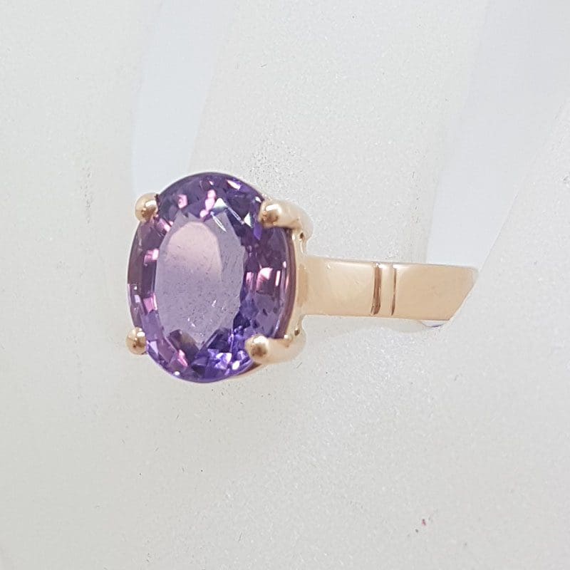 9ct Rose Gold Oval Claw Set Amethyst Ring