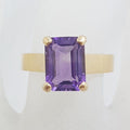 9ct Rose Gold Rectangular Claw Set Amethyst Ring