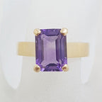 9ct Rose Gold Rectangular Claw Set Amethyst Ring