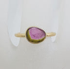9ct Yellow Gold Oval Bezel Set Watermelon Tourmaline Ring