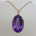 9ct Rose Gold Oval Amethyst Claw Set Pendant on Gold Chain