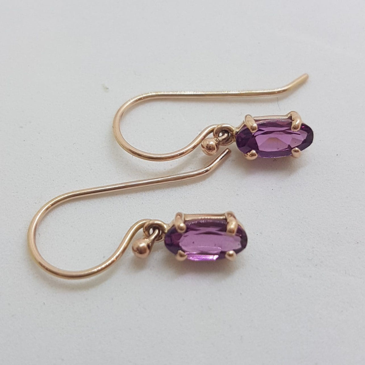 9ct Rose Gold Oval Claw Set Rhodolite Garnet Drop Earrings