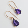 9ct Rose Gold Teardrop / Pear Shape Claw Set Amethyst Drop Earrings