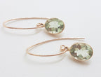 9ct Rose Gold Long Oval Bezel Set Green Amethyst / Prasiolite Drop Earrings