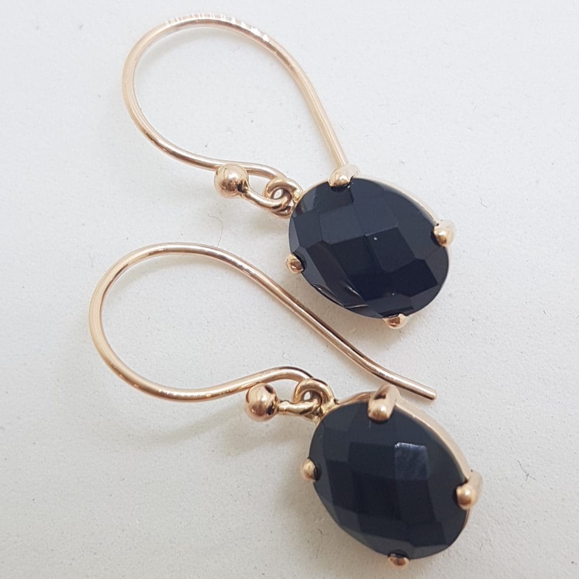 9ct Rose Gold Oval Claw Set Onyx Drop Earrings