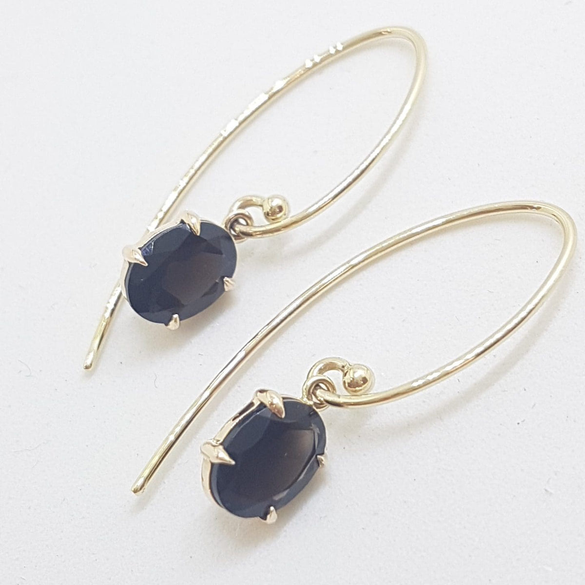 9ct Yellow Gold Oval Claw Set Long Smokey Quartz Drop Earrings