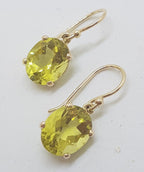 9ct Yellow Gold Oval Lemon Quartz / Citrine Claw Set Drop Earrings