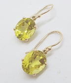 9ct Yellow Gold Oval Lemon Quartz / Citrine Claw Set Drop Earrings