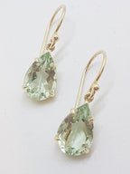 9ct Yellow Gold Claw Set Teardrop / Pear Shape Green Amethyst / Prasiolite Drop Earrings
