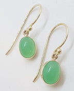 9ct Yellow Gold Oval Bezel Set Chryosprase / Australian Jade Drop Earrings