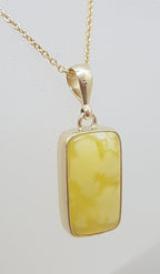 9ct Yellow Gold Bezel Set Natural Butter Amber Rectangular Pendant on Gold Chain