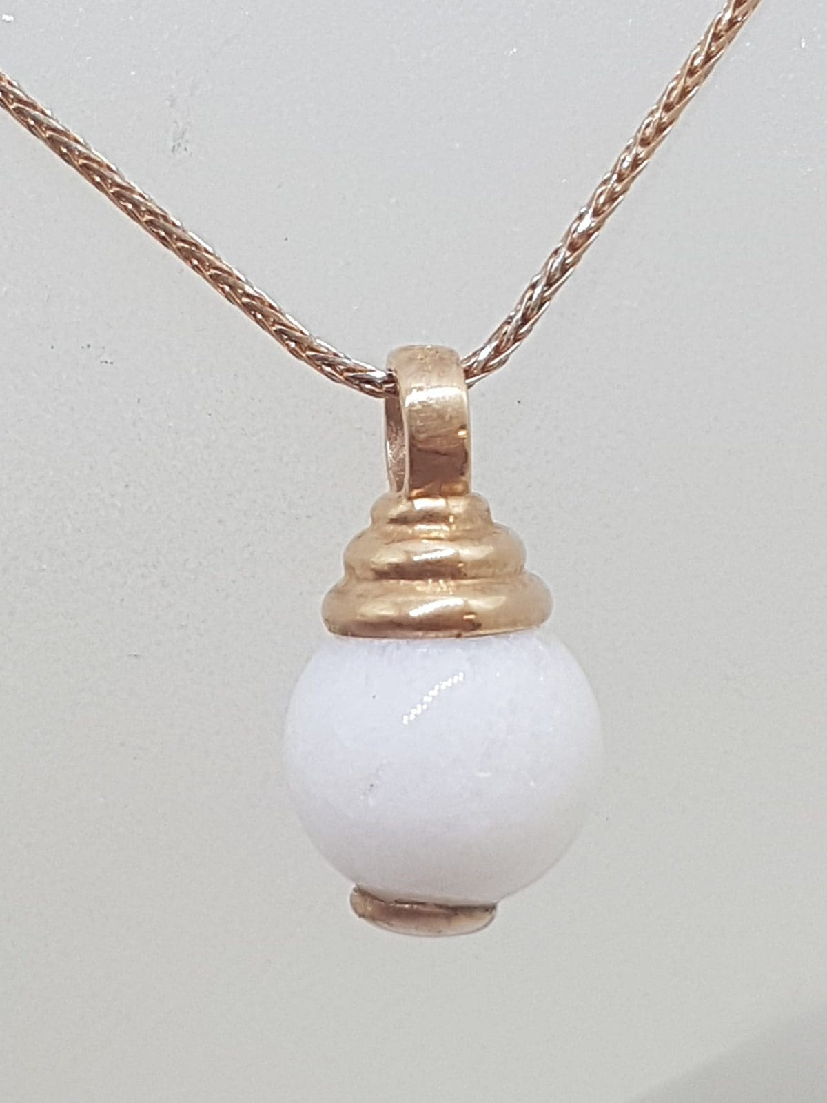 9ct Rose Gold Round White Ball Pendant on Gold Chain
