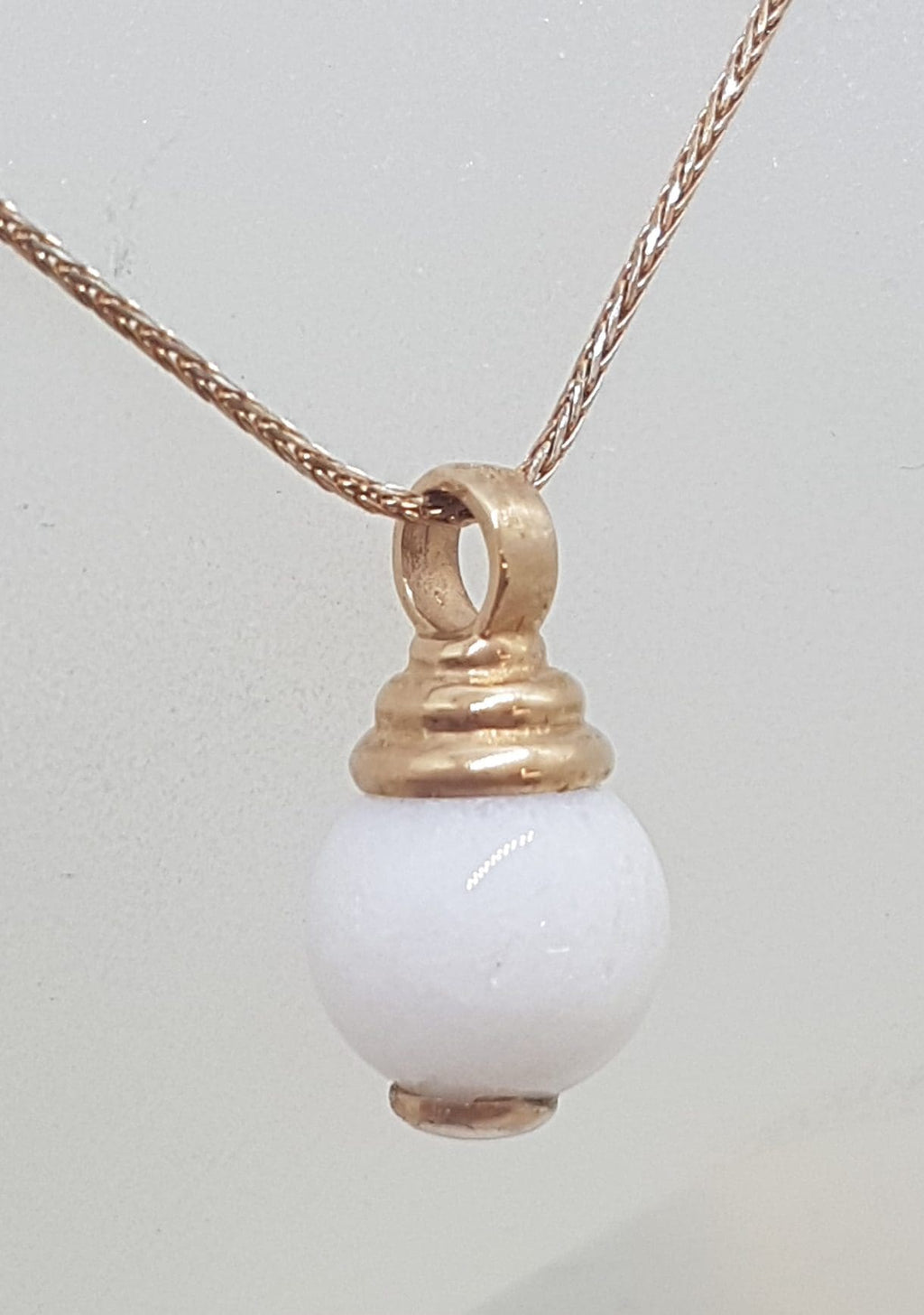9ct Rose Gold Round White Ball Pendant on Gold Chain
