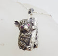 Sterling Silver Marcasite Australian Koala with Ruby Eyes Pendant on Sterling Silver Chain