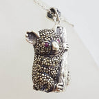 Sterling Silver Marcasite Australian Koala with Ruby Eyes Pendant on Sterling Silver Chain