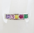 Sterling Silver Multi-Colour Gemstone " AMORE " Ring - Amethyst, Morganite, Opal, Ruby and Emerald