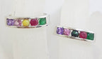 Sterling Silver Multi-Colour Gemstone " AMORE " Ring - Amethyst, Morganite, Onyx, Ruby and Emerald