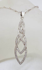 Sterling Silver Cubic Zirconia Long Twist Pendant on Silver Chain