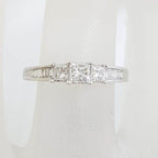 10ct White Gold Claw Set and Channel Set Three Princess Cut with Baguette Diamond Ring - Engagement Ring