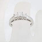 10ct White Gold Claw Set and Channel Set Three Princess Cut with Baguette Diamond Ring - Engagement Ring