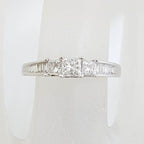10ct White Gold Claw Set and Channel Set Three Princess Cut with Baguette Diamond Ring - Engagement Ring